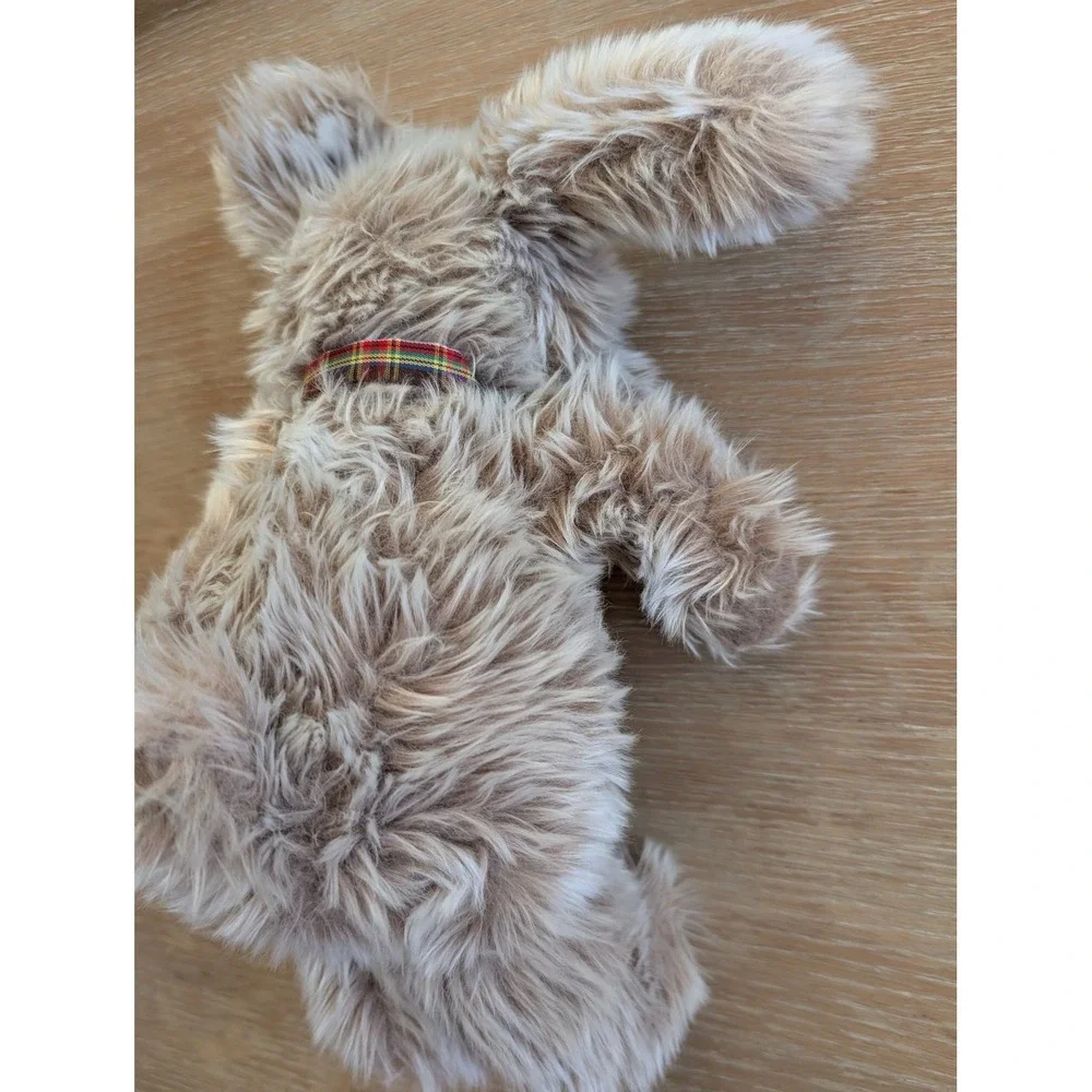 Vintage Gund Shaggy Brown Dog Plush Plaid Bow Tie‎ Soft Stuffed Animal Puppy Toy